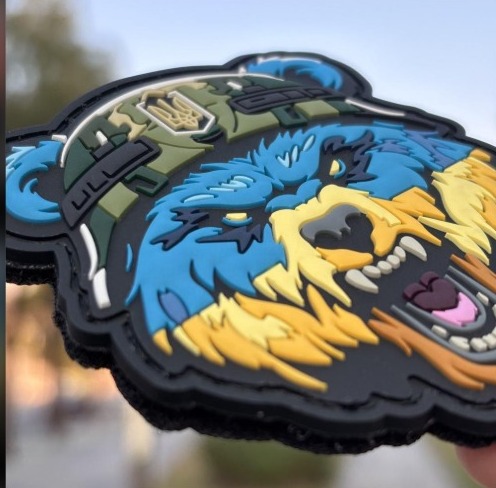 Hybrid UV-PVC bear patch with printed colour detail