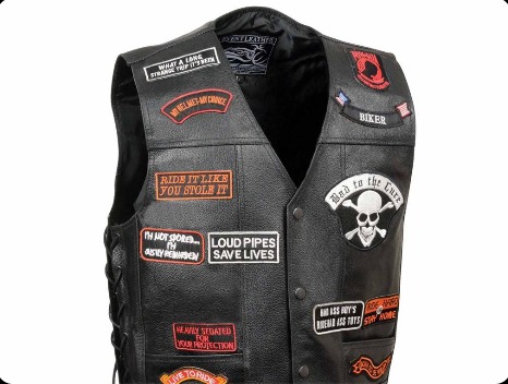 Motorcycle vest displaying club patches